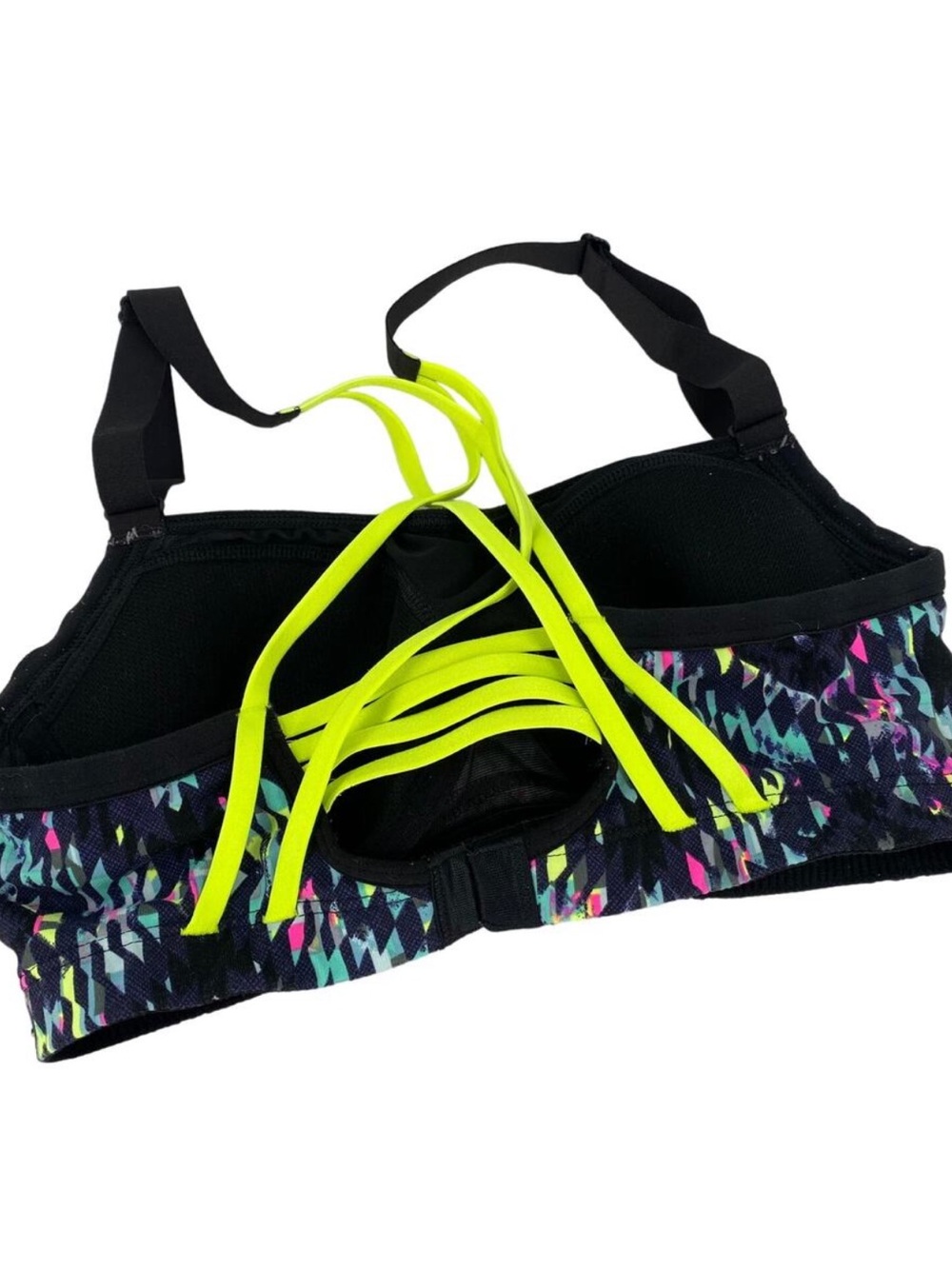 VSX Neon Geo Print Sports Bra with Lime Crossback - Picture 2 of 4